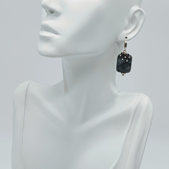Sterling Silver Larvikite and Garnet Cluster Earrings - Picture 8 of 9